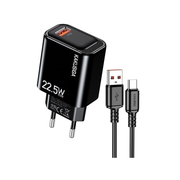 KSC-1662/B ΦΟΡΤΙΣΤΗΣ USB ΣΕ TYPE C 22.5W MAYΡΟ